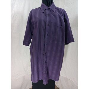 Vintage Purple Striped Short Sleeve Button-Up Shirt With Pocket